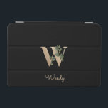 Elegant Botaniskt monogram Brev W iPad Mini Skydd<br><div class="desc">Elegantens svarta iPad-fodral har ett botaniskt monogram i guld i mitten.</div>