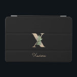 Elegant Botaniskt monogram Brev X iPad Mini Skydd<br><div class="desc">Elegantens svarta iPad-fodral har ett botaniskt monogram i guld i mitten.</div>