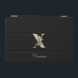 Elegant Botaniskt monogram Brev X iPad Mini Skydd<br><div class="desc">Elegantens svarta iPad-fodral har ett botaniskt monogram i guld i mitten.</div>