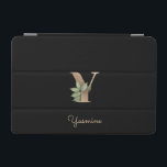 Elegant Botaniskt monogram Brev Y iPad Mini Skydd<br><div class="desc">Elegantens svarta iPad-fodral har ett botaniskt monogram i guld i mitten.</div>