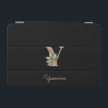 Elegant Botaniskt monogram Brev Y iPad Mini Skydd<br><div class="desc">Elegantens svarta iPad-fodral har ett botaniskt monogram i guld i mitten.</div>