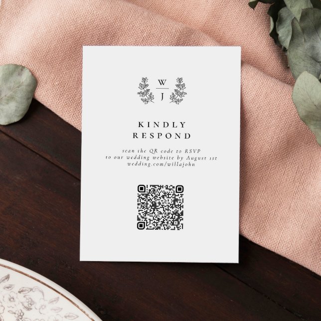 Elegant Botaniskt monogram Bröllop QR-kodens OSA (Skapare uppladdad)