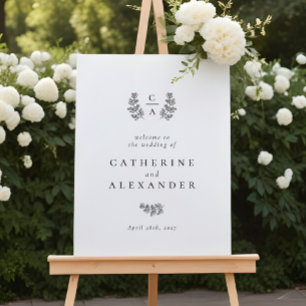 Elegant Botaniskt monogram - första Bröllop-tecken Poster
