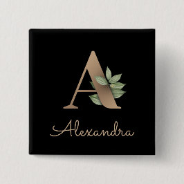 Elegant Botaniskt monogram Guld Brev A-knapp Knapp