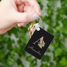 Elegant Botaniskt monogram Guld Brev A-nyckelkedja