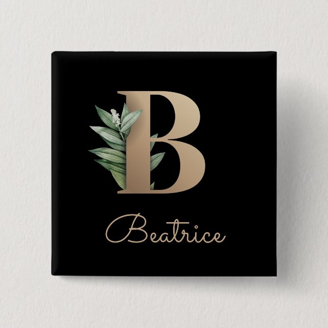 Elegant Botaniskt monogram Guld Brev B-knapp Knapp (Framsida)