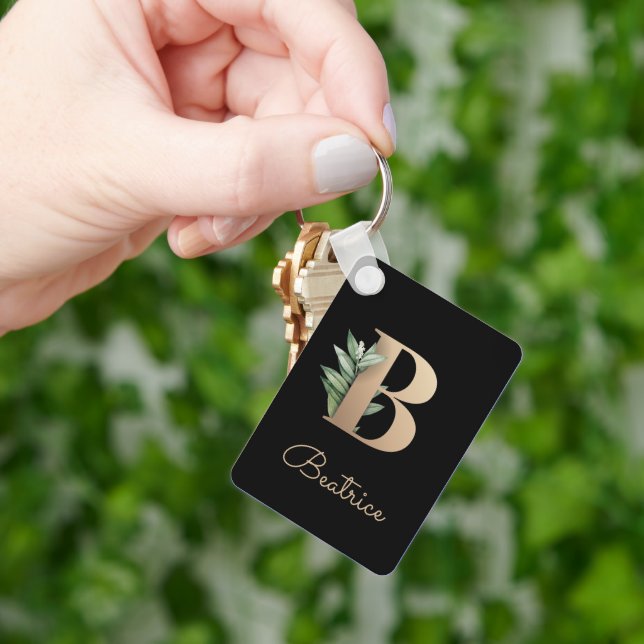 Elegant Botaniskt monogram Guld Brev B-nyckelkedja Nyckelring (Hand)