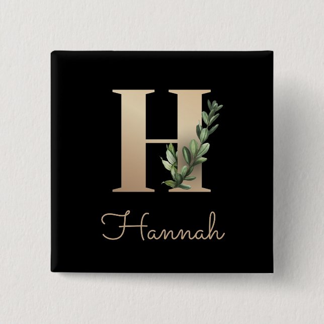 Elegant Botaniskt monogram Guld Brev H-knapp Knapp (Framsida)