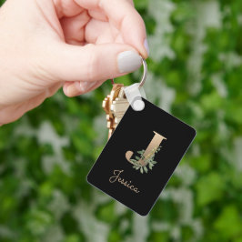 Elegant Botaniskt monogram Guld Brev J Keychain Nyckelring