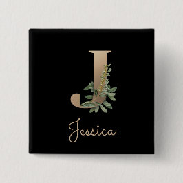 Elegant Botaniskt monogram Guld Brev J-knapp Knapp