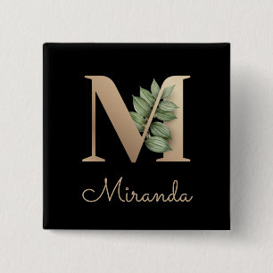 Elegant Botaniskt monogram Guld Brev M-knapp Knapp