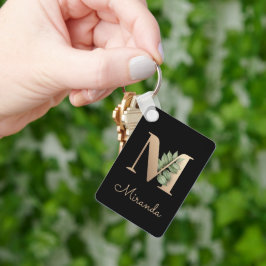 Elegant Botaniskt monogram Guld Brev M-nyckelkedja Nyckelring