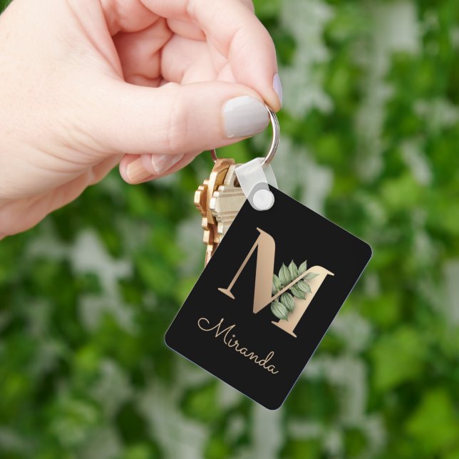 Elegant Botaniskt monogram Guld Brev M-nyckelkedja Nyckelring (Hand)