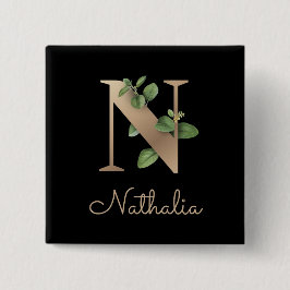 Elegant Botaniskt monogram Guld Brev N-knapp Knapp