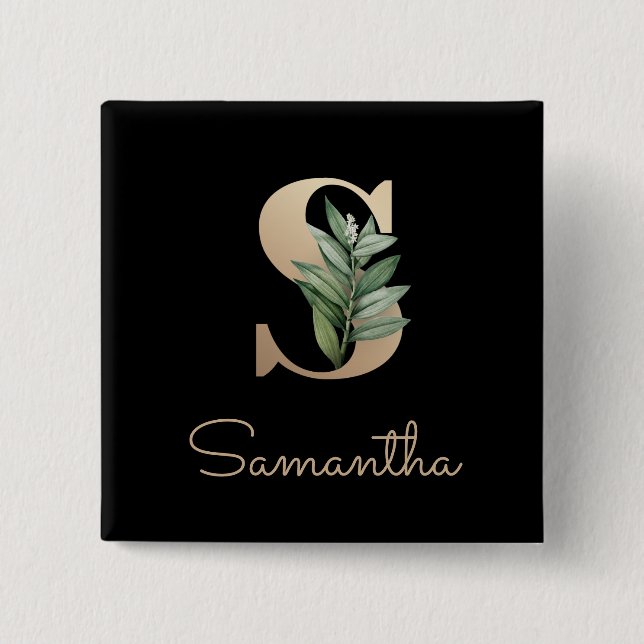 Elegant Botaniskt monogram Guld Brev S-knapp Knapp (Framsida)
