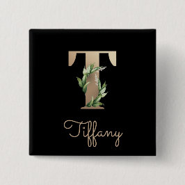 Elegant Botaniskt monogram Guld Brev T-knapp Knapp