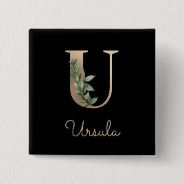 Elegant Botaniskt monogram Guld Brev U-knapp Knapp