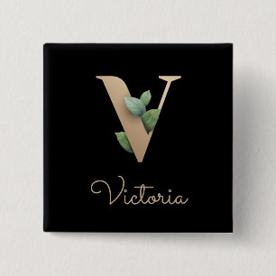 Elegant Botaniskt monogram Guld Brev V-knapp Knapp
