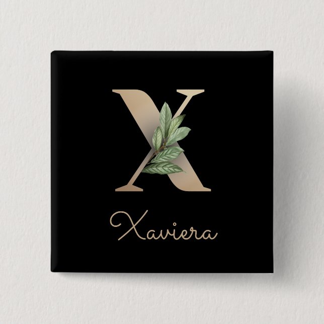 Elegant Botaniskt monogram Guld Brev X-knapp Knapp (Framsida)