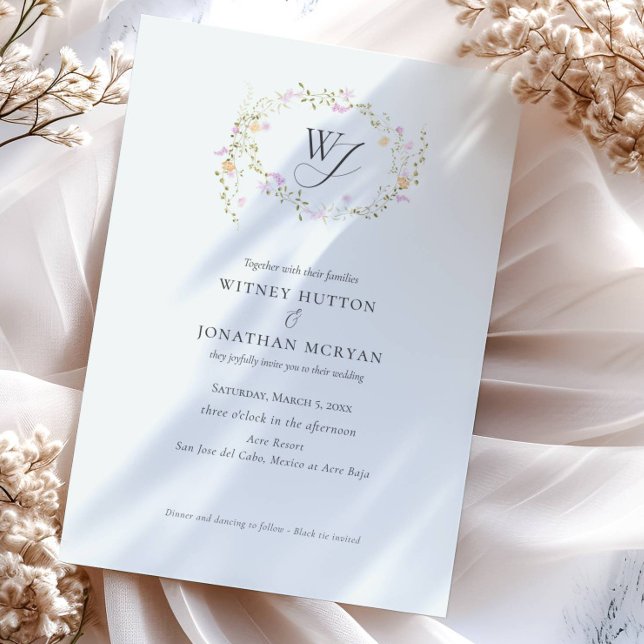 Elegant Botaniskt monogram kalligrafi Bröllop Inbjudningar (Skapare uppladdad)