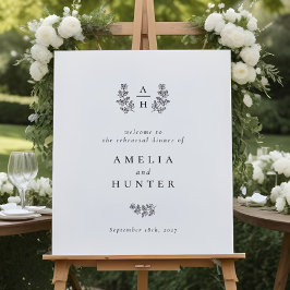 Elegant Botaniskt monogram - repetitionsskylt Poster