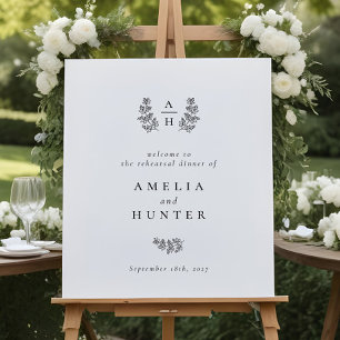Elegant Botaniskt monogram - repetitionsskylt Poster