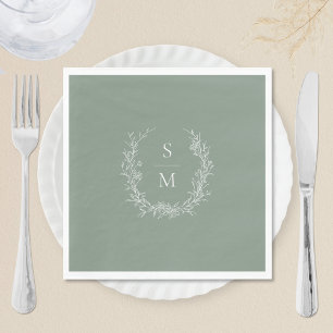 Elegant Botaniskt monogram Sage Grönt Bröllop Pappersservett