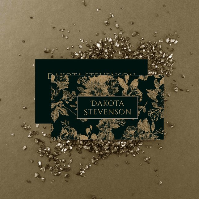 Elegant Botaniskt | Mörk grönt Blommigten och Guld Visitkort (Skapare uppladdad)
