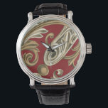 Elegant Botaniskt Motif med Tan Foliage Armbandsur<br><div class="desc">Ett Ethan Harper-original som har brunt i en röd bakgrund. Denna elegant botaniska motiv skulle vara en underbar gåva till alla som njuter av djärvt färg!</div>