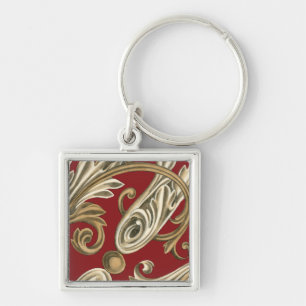 Elegant Botaniskt Motif med Tan Foliage Fyrkantig Silverfärgad Nyckelring