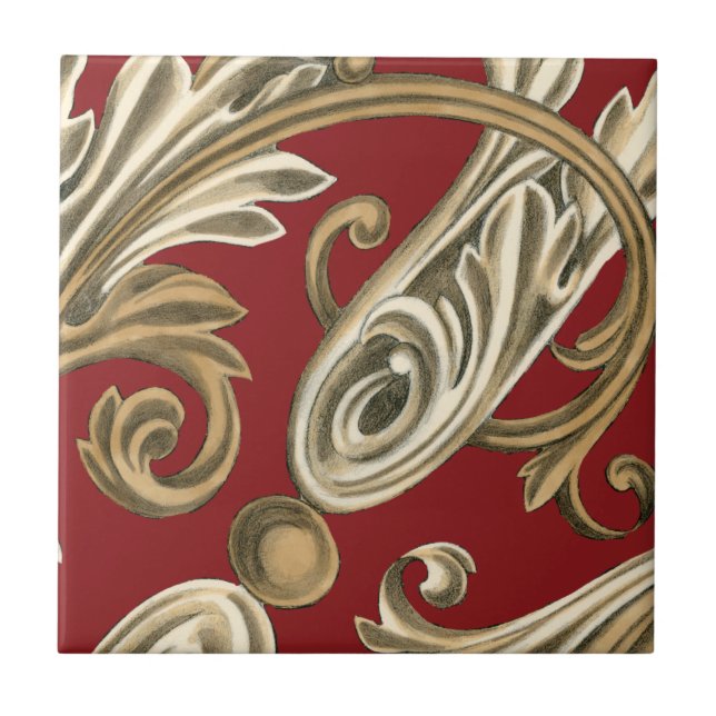 Elegant Botaniskt Motif med Tan Foliage Kakelplatta (Framsidan)