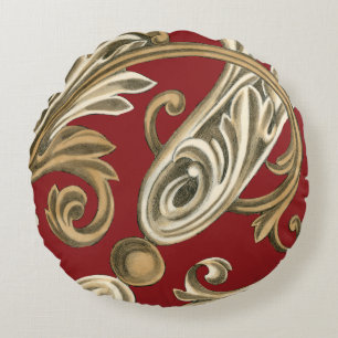 Elegant Botaniskt Motif med Tan Foliage Rund Kudde