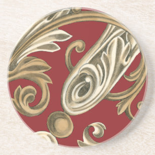 Elegant Botaniskt Motif med Tan Foliage Underlägg Sandsten