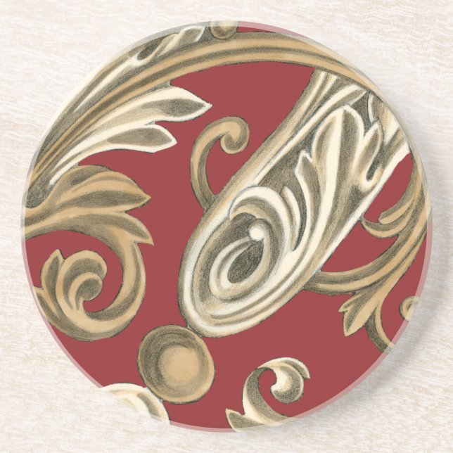 Elegant Botaniskt Motif med Tan Foliage Underlägg Sandsten (Framsidan)