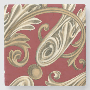 Elegant Botaniskt Motif med Tan Foliage Underlägg Sten