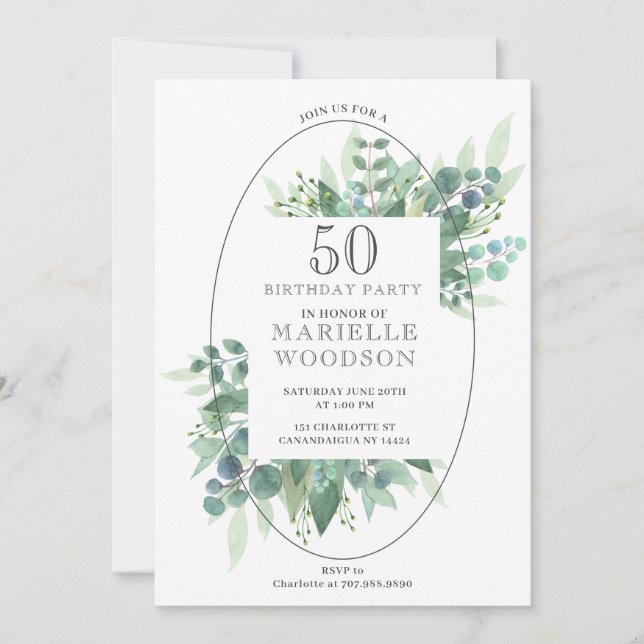 Elegant Botaniskt naturreservat 50:e födelsedagen Inbjudningar (Framsida)
