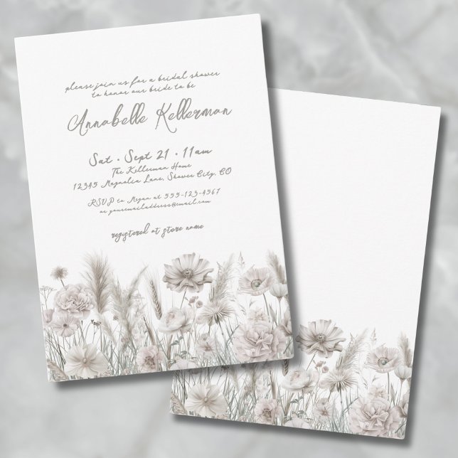 Elegant Botaniskt Pampas Blommigt Boho Möhippa Inbjudningar (Elegant Botanical Pampas Floral Boho Bridal Shower Invitation)