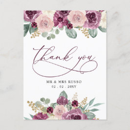 Elegant botaniskt plommon Floral Tack Vykort