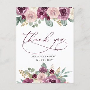 Elegant botaniskt plommon Floral Tack Vykort