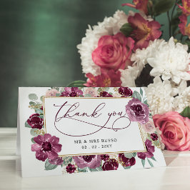 Elegant botaniskt plum Floral Wedding Tack Kort