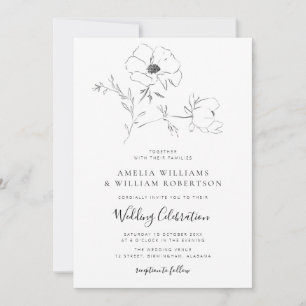 Elegant botaniskt svart och vitt bröllop inbjudningar