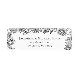 Elegant Botaniskt svartvit adressetikett Returadress Etikett