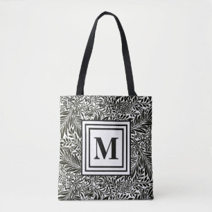 Elegant botaniskt svartvit monogrammad tygkasse