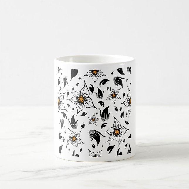 Elegant Botaniskt svartvitt Blommönster Kaffemugg (Skapare uppladdad)