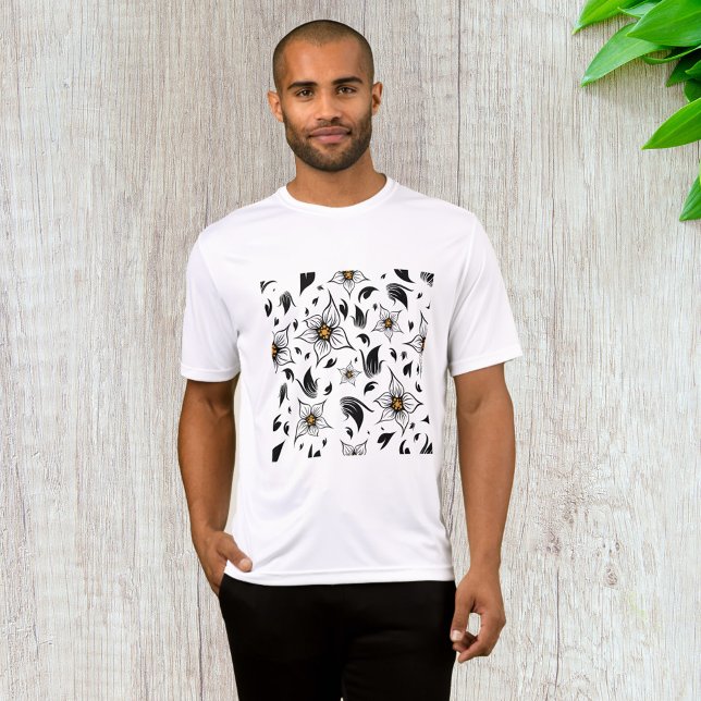 Elegant Botaniskt svartvitt Blommönster T Shirt (Skapare uppladdad)