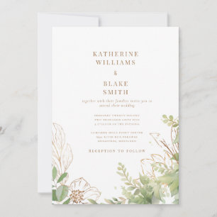 Elegant Botaniskt tillsammans med Guld Text Bröllo Inbjudningar
