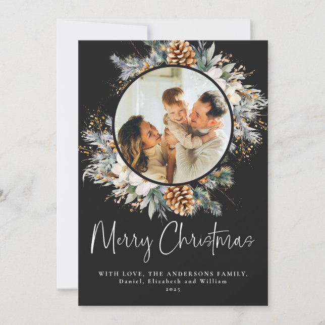 Elegant botaniskt typografi | Svart jul Julkort (Framsida)