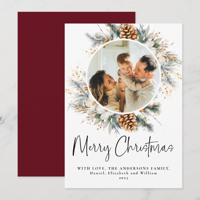 Elegant Botaniskt typografiskt skript Röd jul Julkort (Fram/baksida)