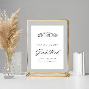 Elegant botaniskt vapensköld monogram bröllop Gues Poster