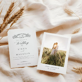 Elegant botaniskt vapensköld monogram Photo Bröllo Inbjudningar